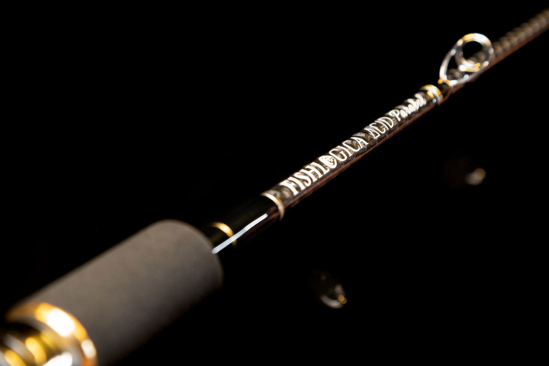 Handle section showing Fishlogica Acid Parabol logo on the FAP-690H slow pitch rod