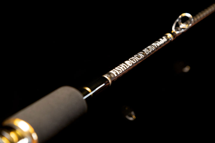Handle section showing Fishlogica Acid Parabol logo on the FAP-690H slow pitch rod