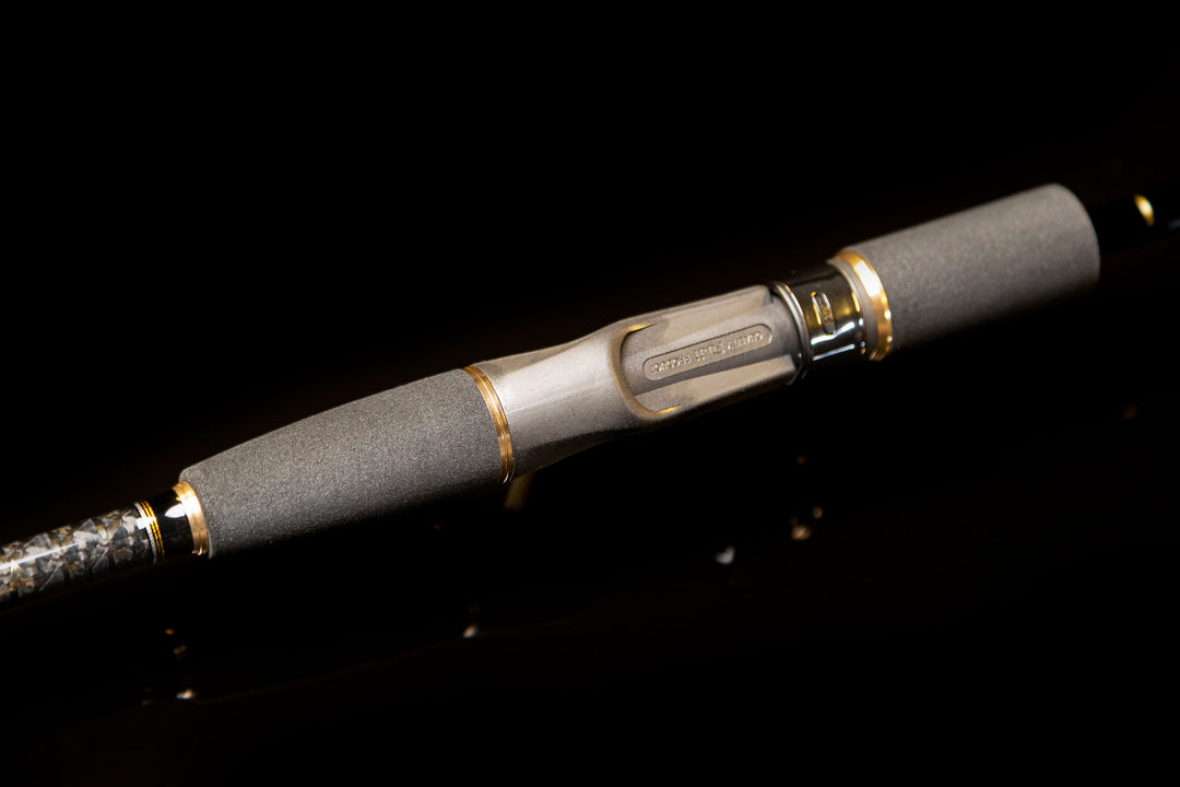 Detail of reel seat locking nut on the premium Fishlogica FAP-690H slow pitch rod