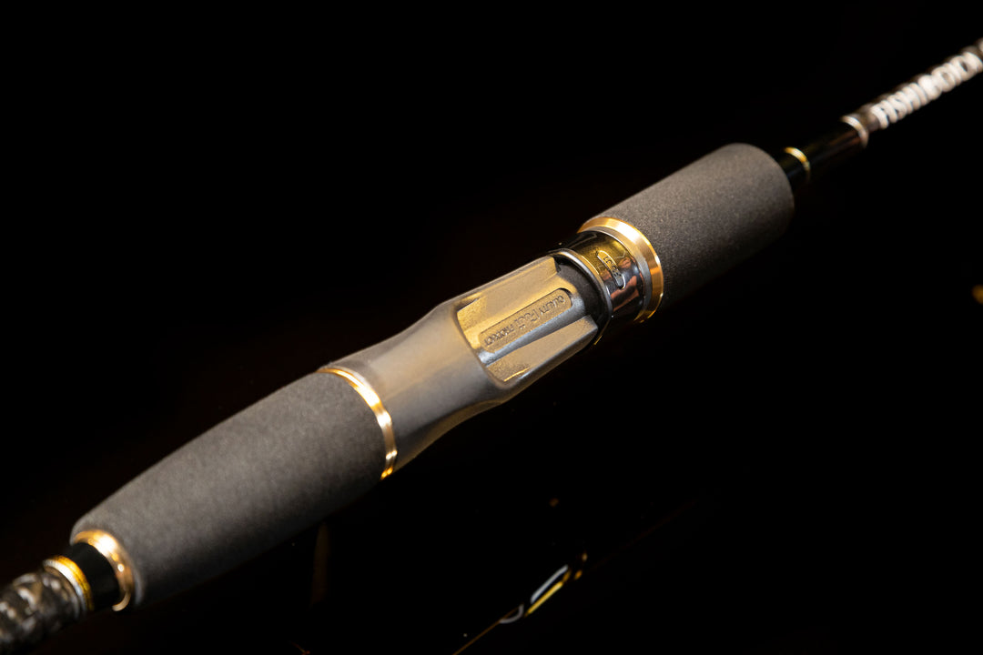 Fuji overhead reel seat with gold accents on the Acid Parabol FAP-690ML jigging rod