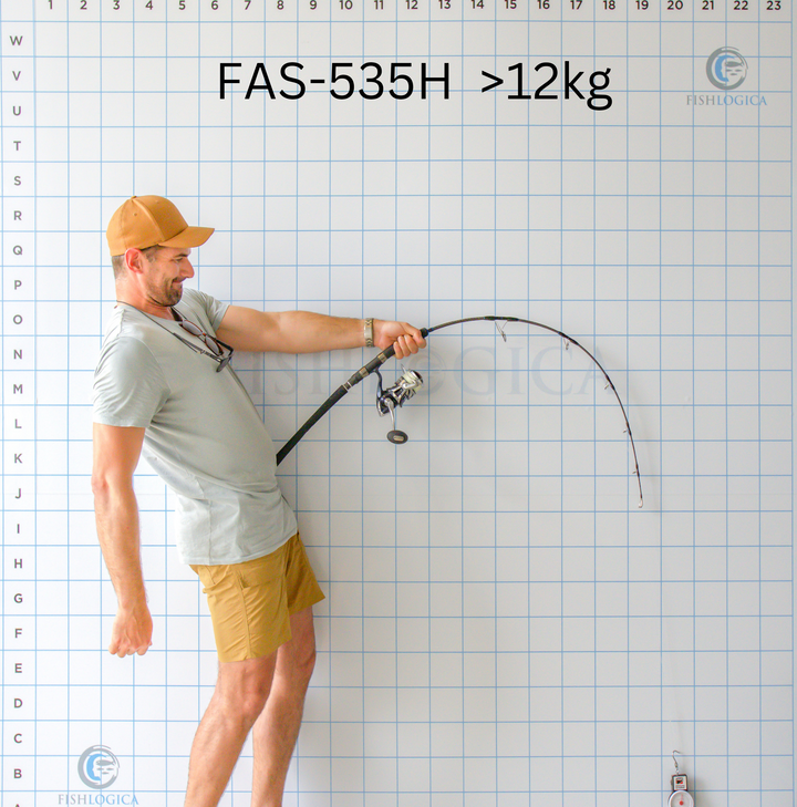 Fishlogica Atlas FAS-535H rod demonstrating lifting power exceeding 12kg