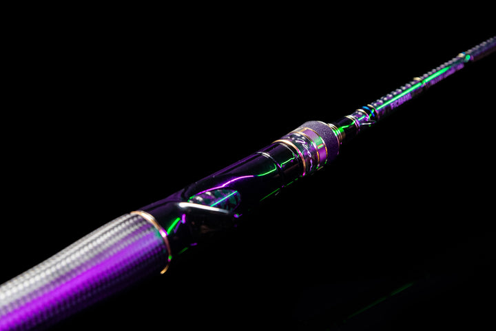 Reel seat and purple wrap detail on the Fishlogica Icon FIC-735ML casting rod