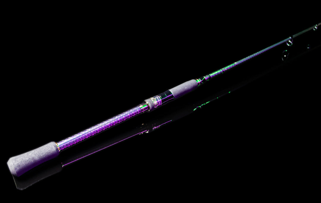 Fishlogica Icon FIS-750M spinning rod full view showing purple finish