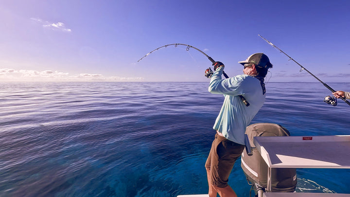 Angler casting the long Fishlogica Sirius Virtue FSV-820MH rod from a boat offshore